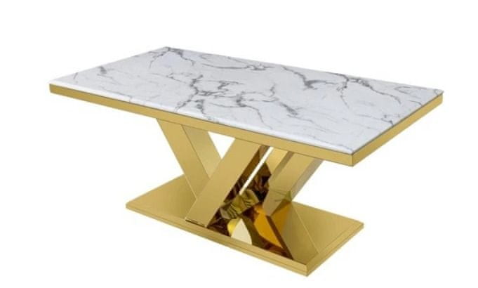 PRIMAVERA-HOME Exkluzívny glamour jedálenský stôl, moderný, s bielym konglomerátom, zlatá kolekcia LV
